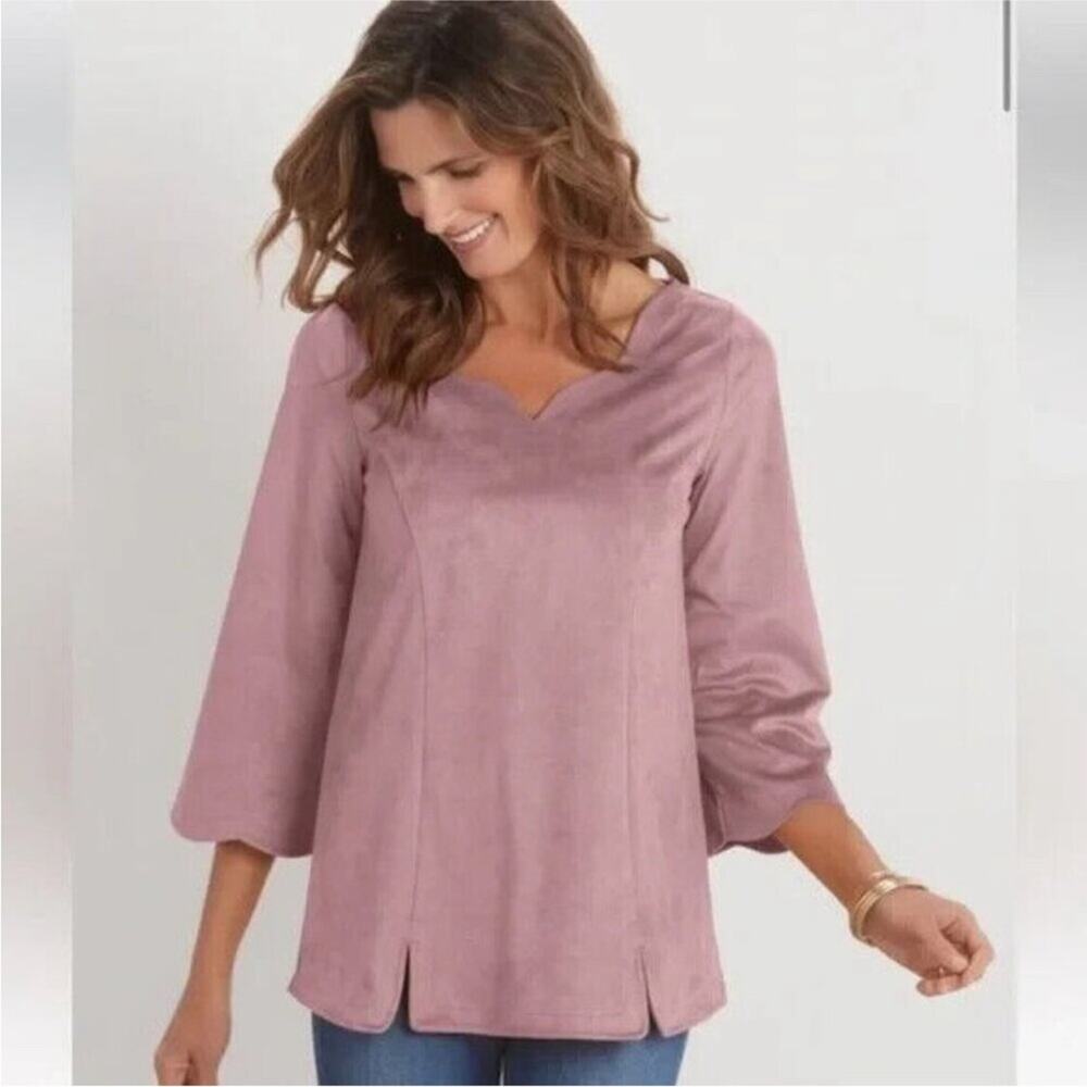 NEW Soft Surroundings Wishing Bell Faux Suede Top in Smokey Violet Womens Small